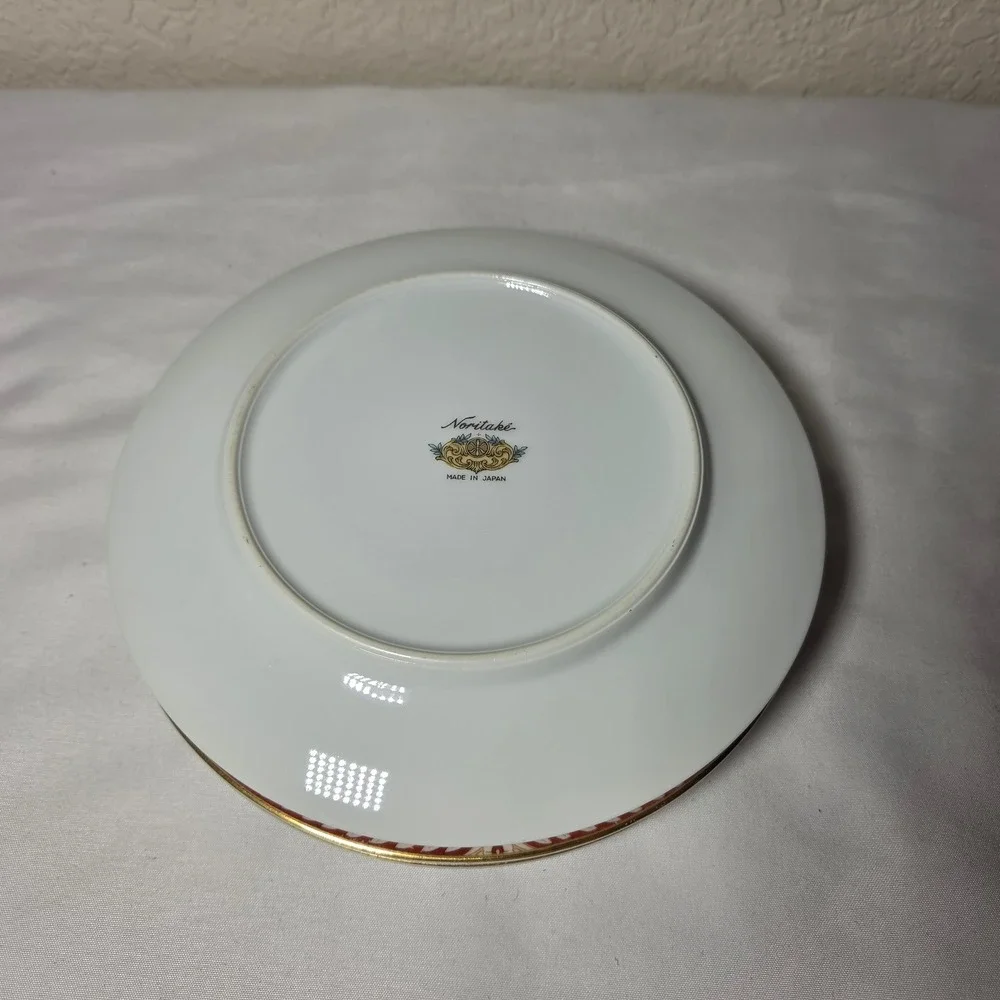 Noritake Japan Vintage Bread Butter Plates Set/4 Floral Gold Red Border 6.25in